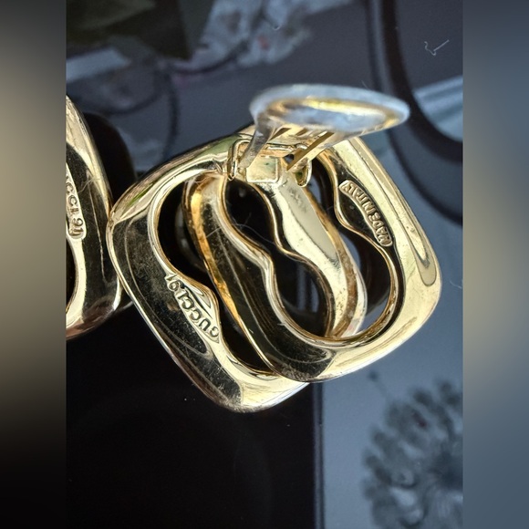 LOT 2039 24K gold plated Old Gucci vintage chain clip on earrings 1991 - Picture 12 of 16